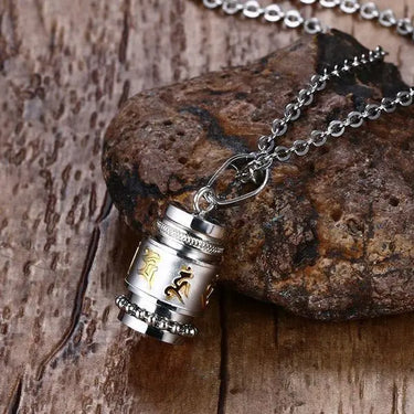 Stainless Steel Prayer Wheel Mantra Necklace-Your Soul Place